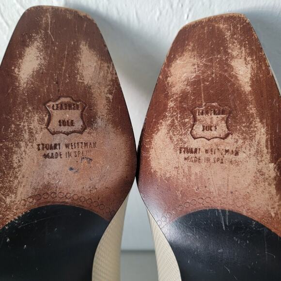 Stuart Weitzman Leather Block Heel Pumps Womens Size 9 Bone White Textured - Picture 12 of 15